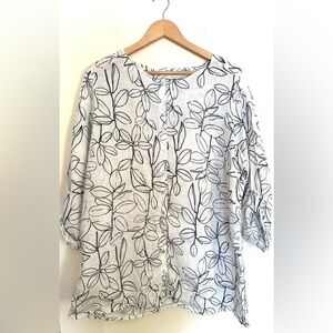 Cynthia Rowley 100% Linen Shirt Women’s Sz 1X Plus White Floral Button Down